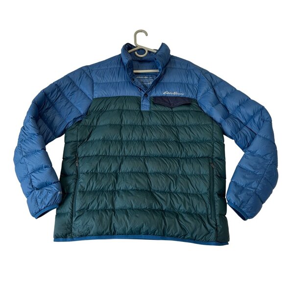 Eddie Bauer Mens Stratuslite Down Snap Mock Neck Coat Jacket Size L EB650 Blue - Picture 1 of 11